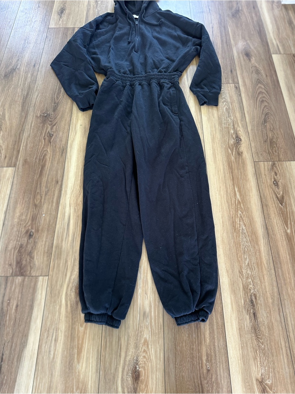 Abercrombie & Fitch Women's Black long sleeve Hooded fleece Jumpsuit size MT - Picture 4 of 8